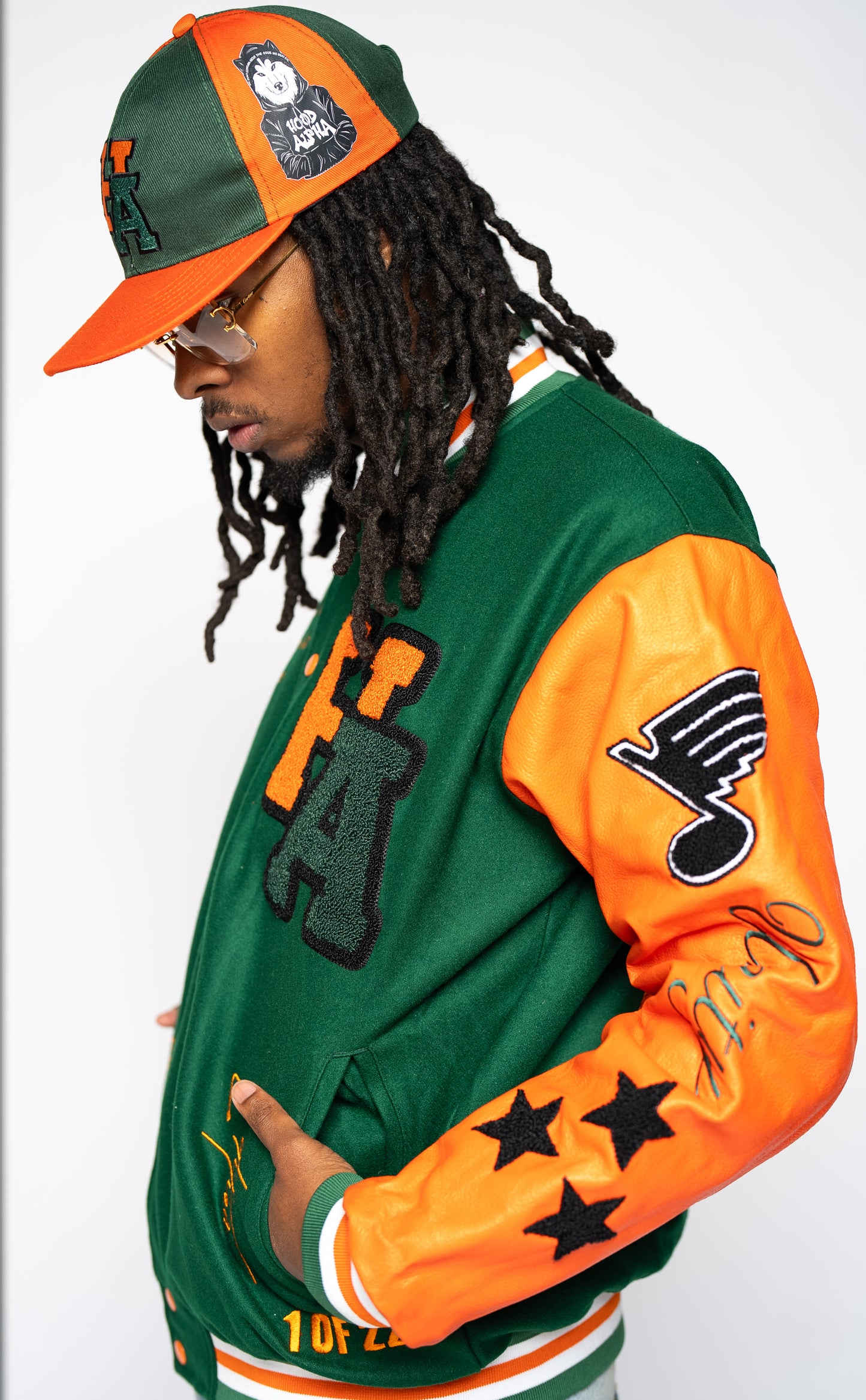 STL EDITION GREEN & ORANGE LETTERMAN VARSITY JACKET