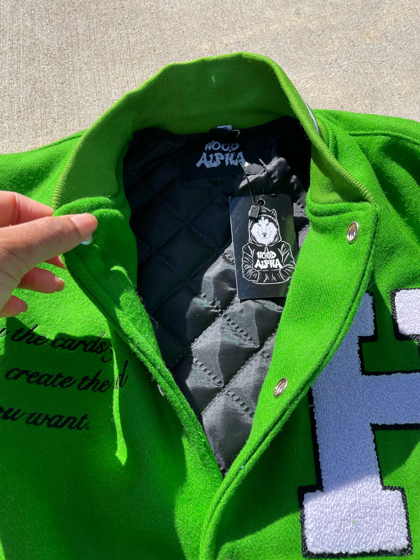 Green varsity jacket