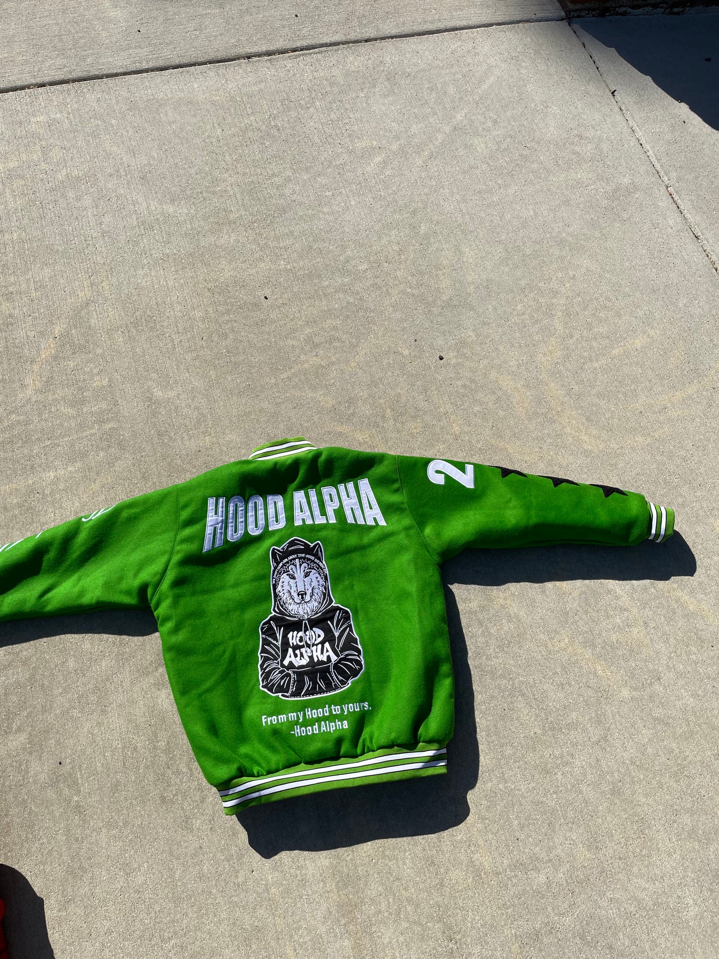 Green varsity jacket