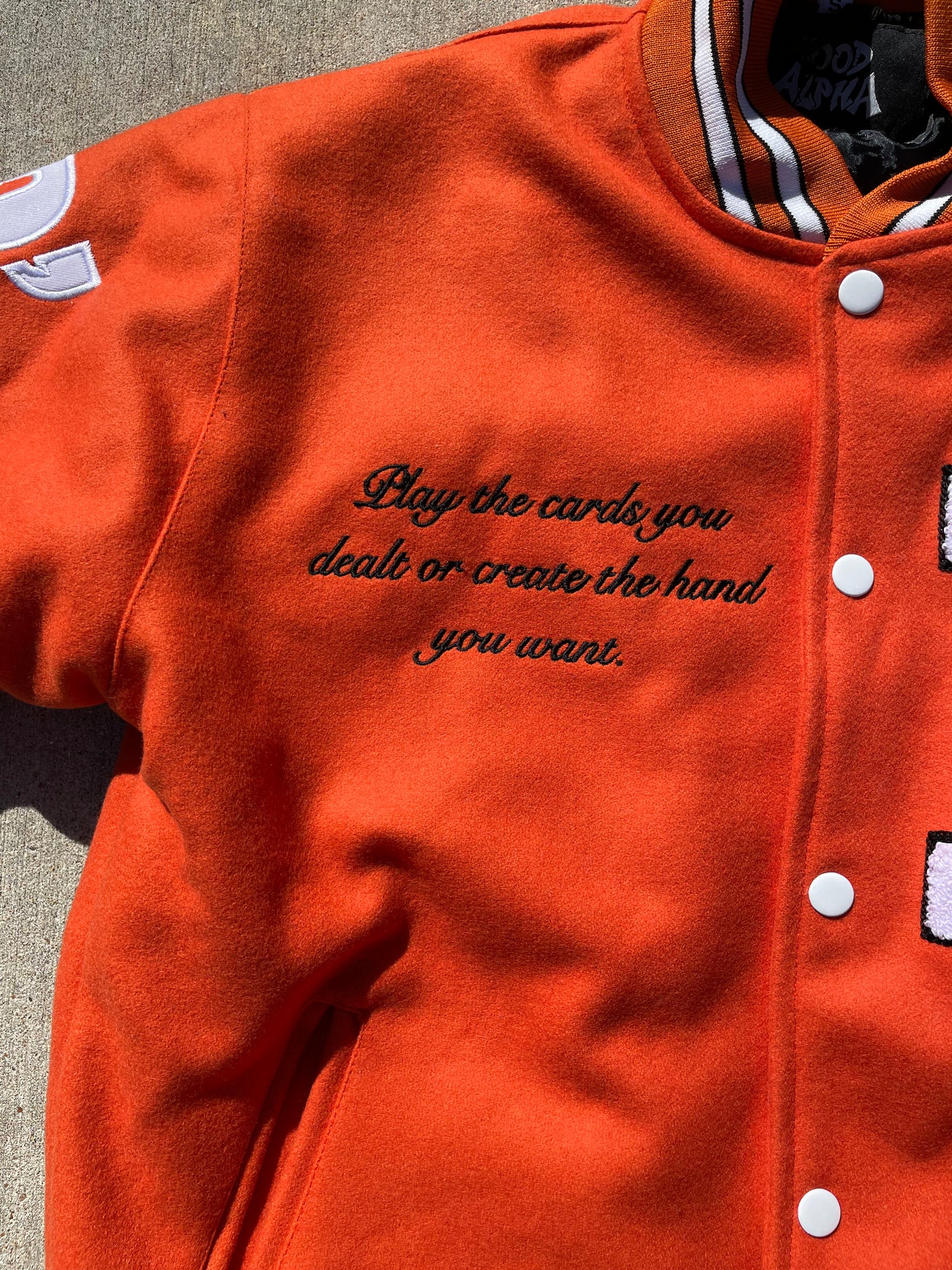 Orange varsity jacket