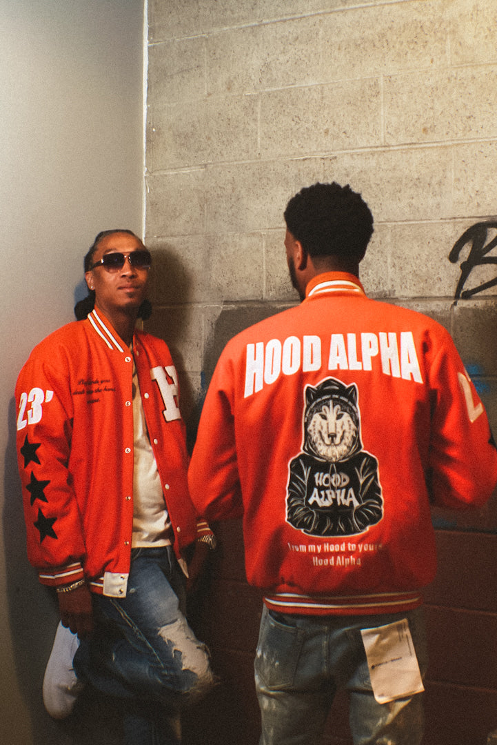 Orange varsity jacket