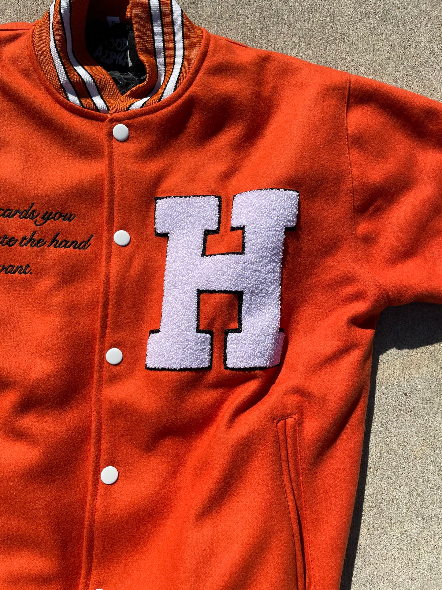 Orange varsity jacket