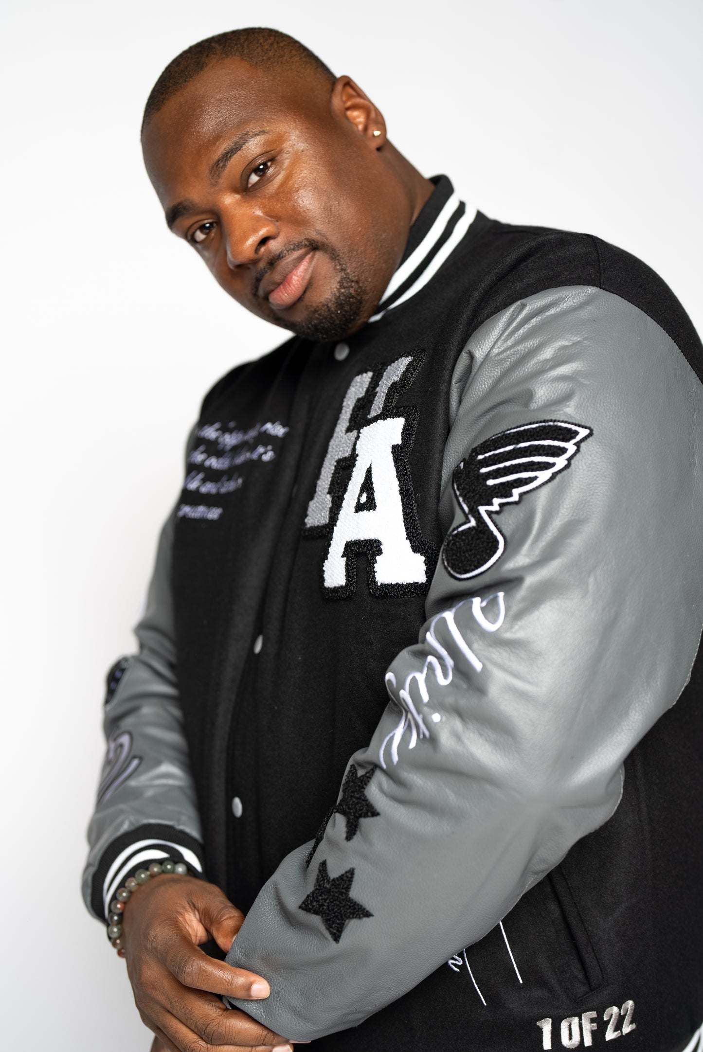 STL EDITION BLACK & GRAY LETTERMAN VARSITY JACKET