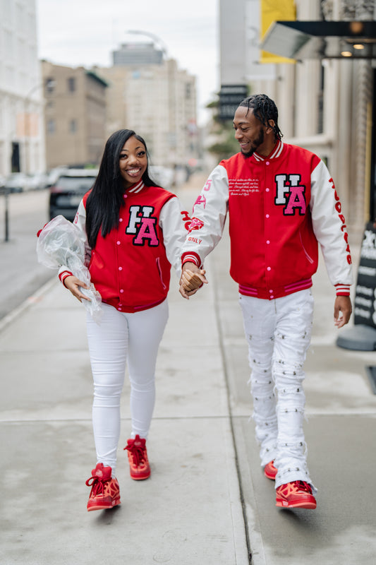 HOOD LOVE LETTERMAN VARSITY JACKET