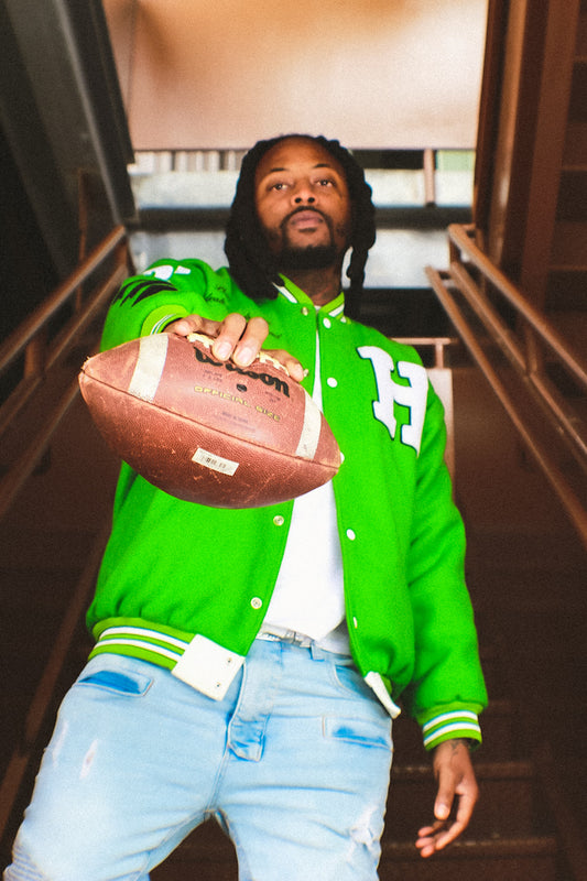 Green varsity jacket