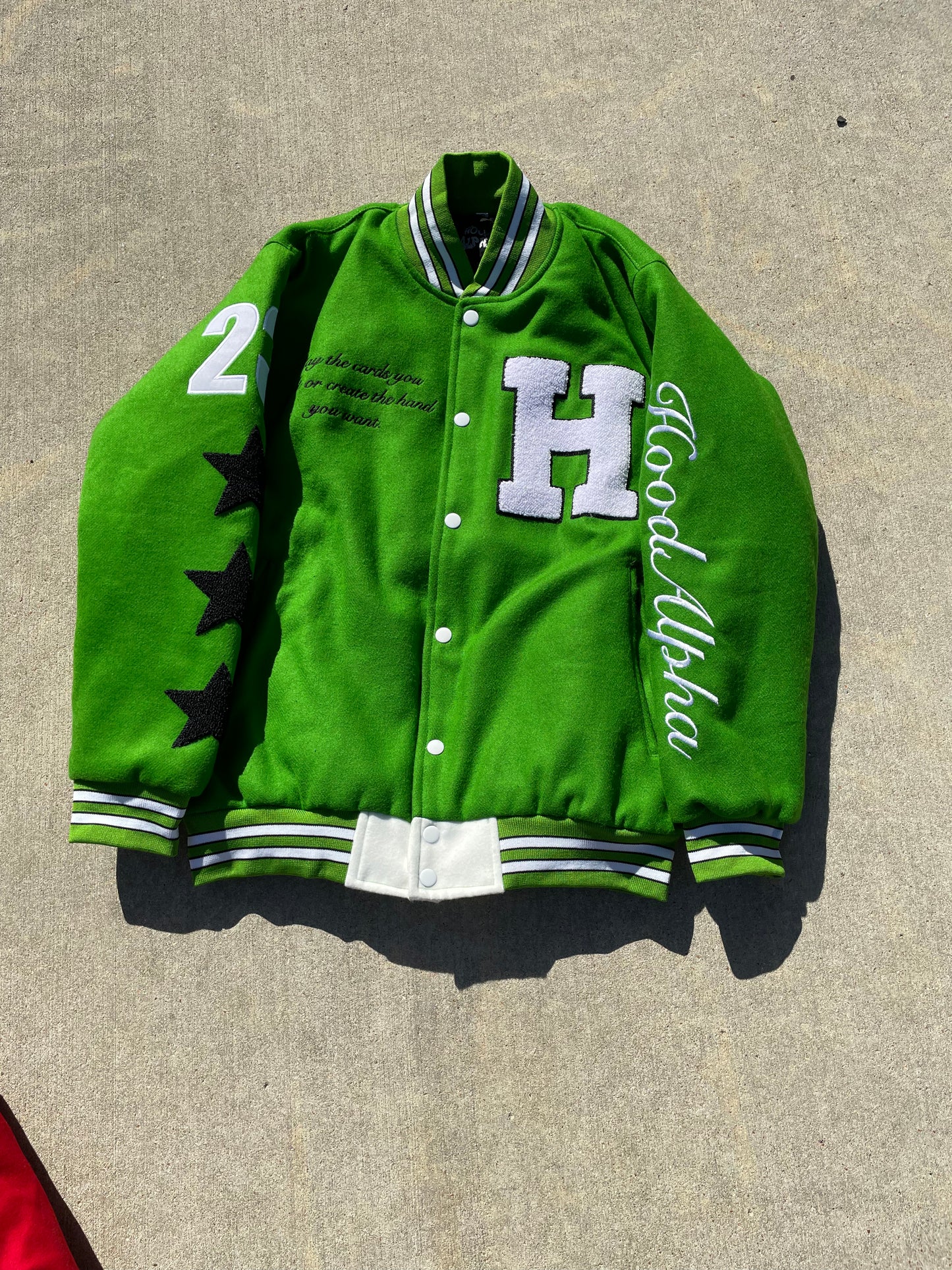 Green varsity jacket